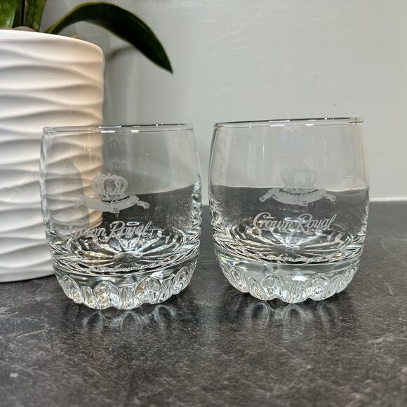 2- Crown Royal Pillow Etched‎ Weighted Bottom Old Fashioned Low Ball Glasses - Picture 1 of 4